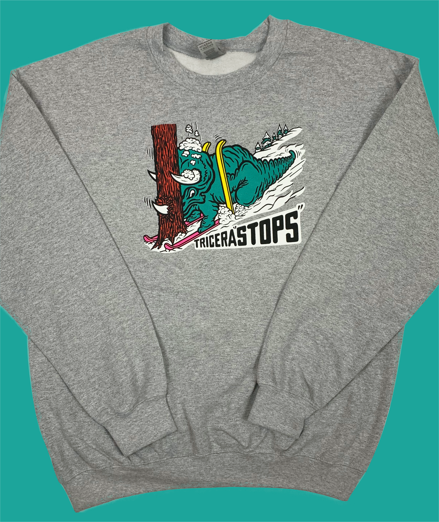 Skiing Tricera"STOPS" Triceratops Crewneck Sweatshirt