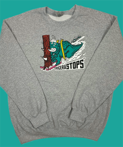 Skiing Tricera"STOPS" Triceratops Crewneck Sweatshirt