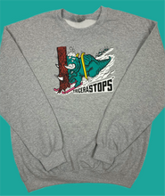 Load image into Gallery viewer, Skiing Tricera&quot;STOPS&quot; Triceratops Crewneck Sweatshirt