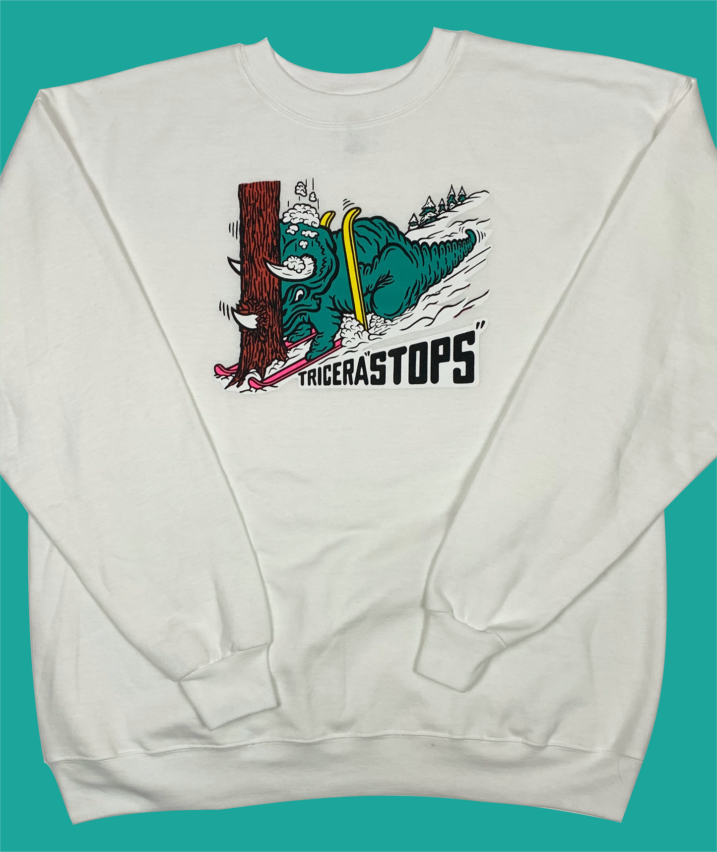 Skiing Tricera"STOPS" Triceratops Crewneck Sweatshirt