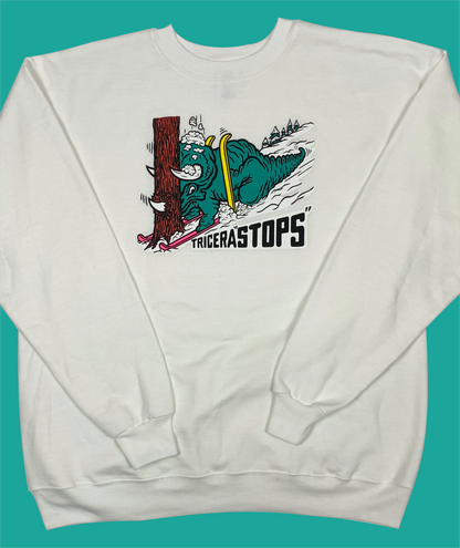 Skiing Tricera"STOPS" Triceratops Crewneck Sweatshirt