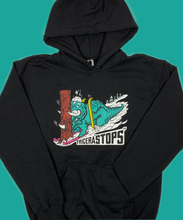 Load image into Gallery viewer, Skiing Tricera&quot;STOPS&quot; Triceratops Dinosaur sweatshirt Dino Hoodie