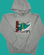 Load image into Gallery viewer, Skiing Tricera&quot;STOPS&quot; Triceratops Dinosaur sweatshirt Dino Hoodie
