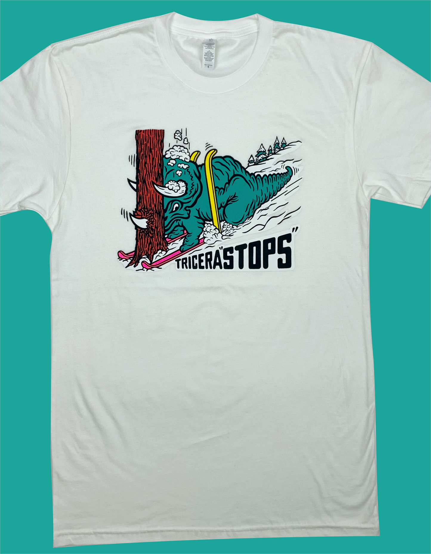 Skiing Tricera"STOPS" Triceratops Dinosaur T-Shirt