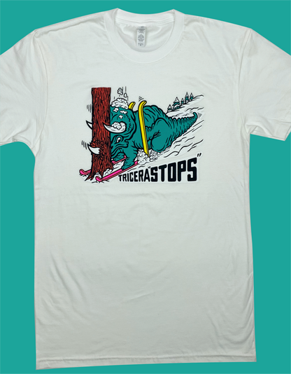 Skiing Tricera"STOPS" Triceratops Dinosaur T-Shirt