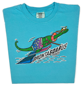 Water Skiing Bronta SOAR us "garment dyed" Brontosaurus Dino T-shirt