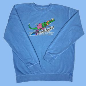 Water Skiing Bronta"SOAR"us Pigment Dyed Brontosaurus Crewneck Sweatshirt