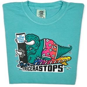 Surfing Dino TriceraSTOPS Triceratops Dinosaur "Garment Dyed"  T-shirt