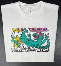 Load image into Gallery viewer, Snowboarding T-Wrecks Tyrannosaurus T-rex Dino T-shirt