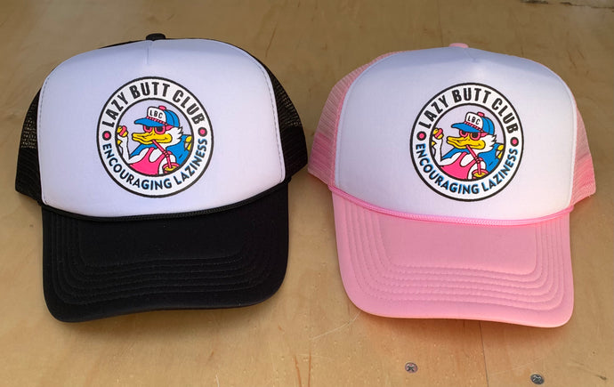 Lazy Butt Club Encouraging Laziness Trucker Hat (full color)