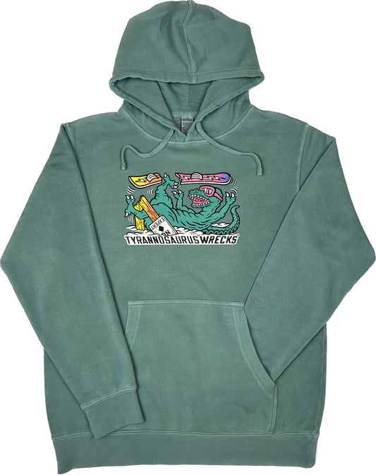 Snowboarding T-Wrecks Tyrannosaurus T-rex Dinosaur Pigment Dyed" Sweatshirt Hoodie