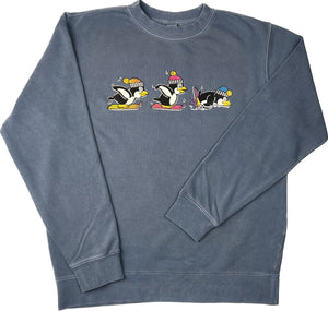 Skiing Penguins "Pigment Dyed" Crewneck Sweatshirt