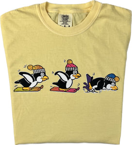 Skiing Penguins "garment dyed" T-shirt